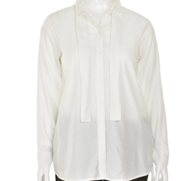 ELIZABETH & JAMES Sz XXL Women’s White Tie-Neck Button Down Shirt Blouse - Picture 1 of 12